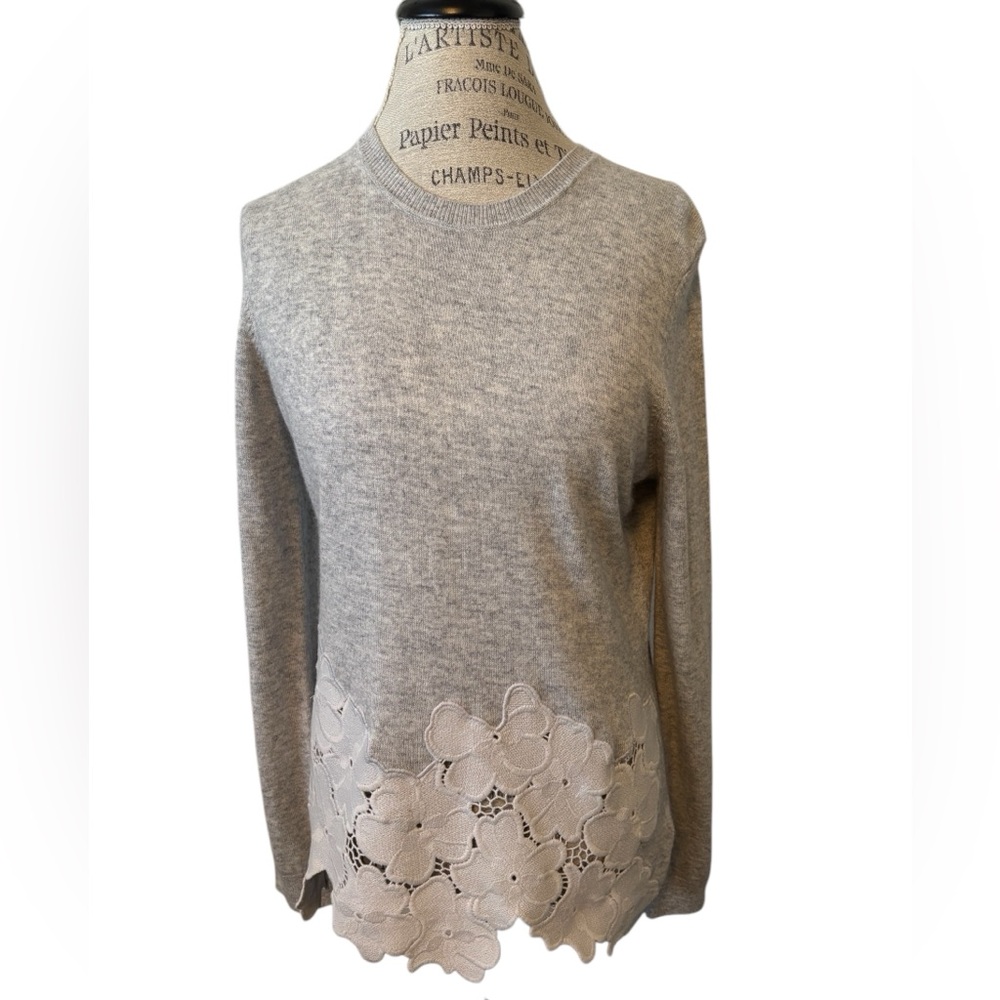 Ted Baker London Gray Merino Cashmere Blend Sweater, Lace Embroidery Border